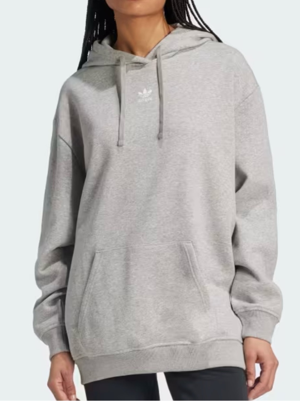 adidas Essential Oversized Grey Trefoil Pullover Hoodie